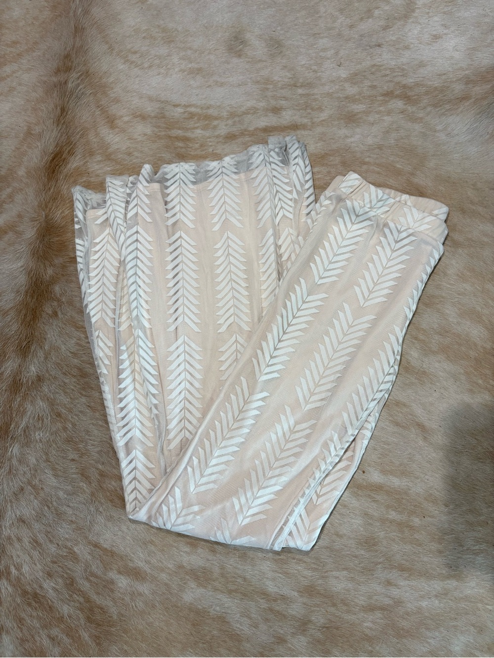 Chevron Embroidered Boutique Pants - Cream & White